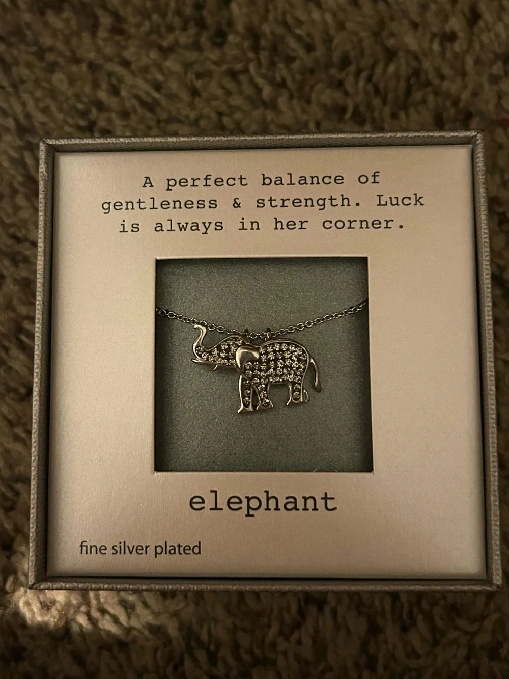 Silver plated elephant necklace in gift box